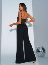 Spaghetti Straps Fringed Backless Black Jumpsuits